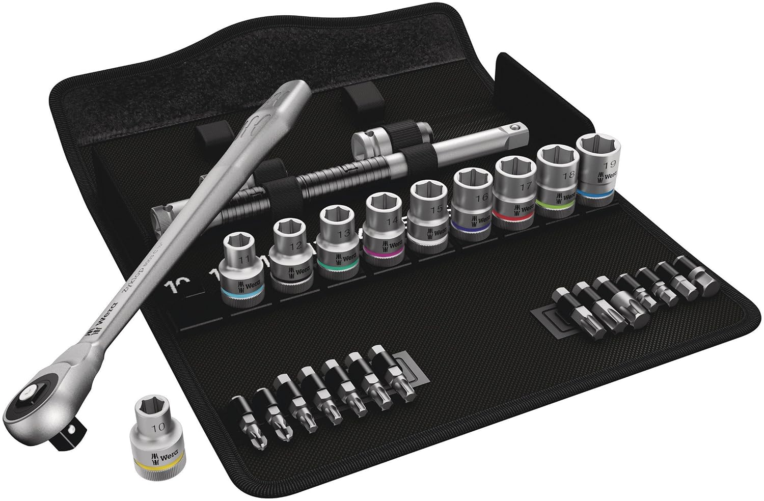 Wera 05004077001 8100 SC 7 Zyklop Metric Metal Ratchet Set with Push-Through Square, 25 Piece, 1/2' Drive