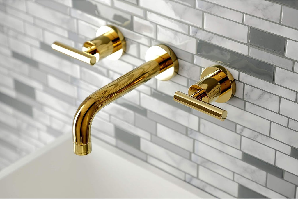 Kingston Brass KS8122CML Manhattan 2-Handle 8 in. Wall Mount Bathroom Faucet, Polished Brass