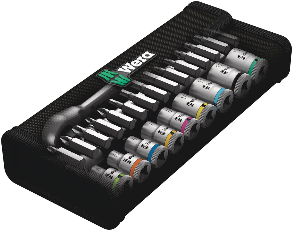 WERA 05004018001 8100 SA 8 Zyklop Metric Metal Ratchet Set with Switch Lever, 28 Piece, 1/4' Drive
