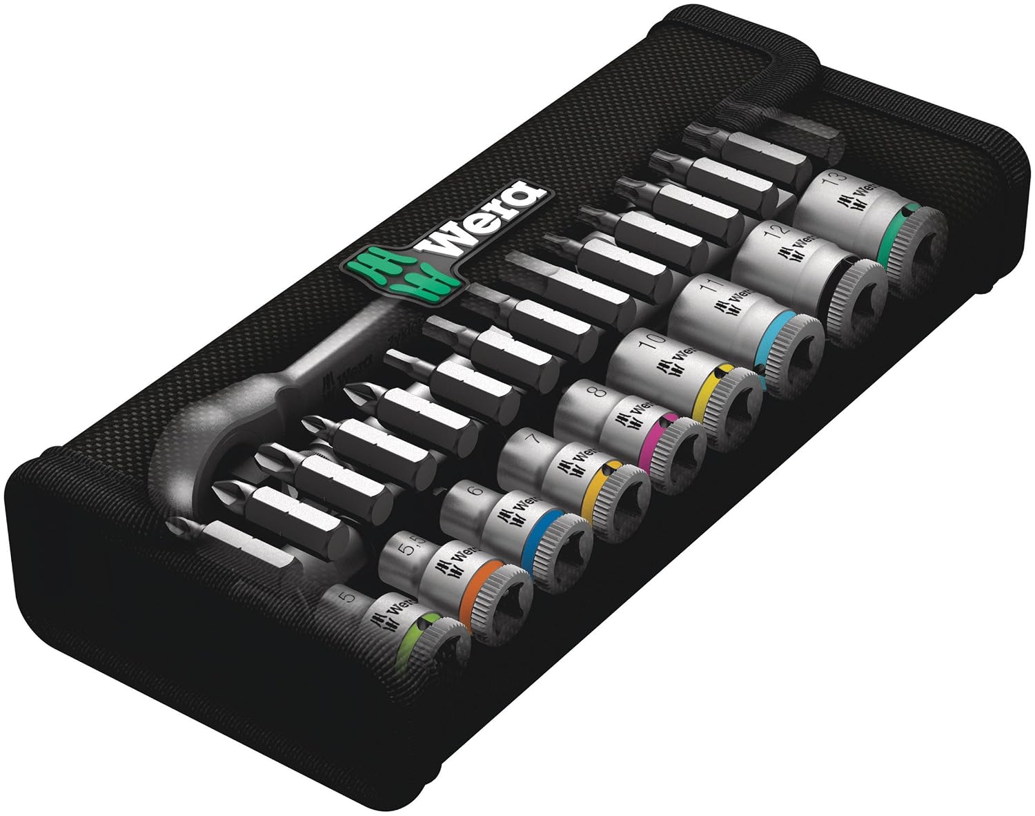 WERA 05004018001 8100 SA 8 Zyklop Metric Metal Ratchet Set with Switch Lever, 28 Piece, 1/4' Drive