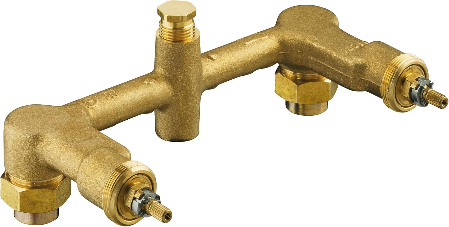 KOHLER K-302-K-NA Widespread 1/2-Inch Ceramic In-Wall Two-Handle Valve System, 8' Centers, Durable Brass