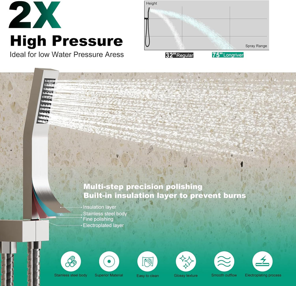 Shower Faucet Set with Hydro Power Temperature Display, Shower System Bathroom 10 Inches Shower Head with Handheld Spray, Wall Mounted Shower Fixtures with Shower Valve and Trim Kit, Brushed Nickel