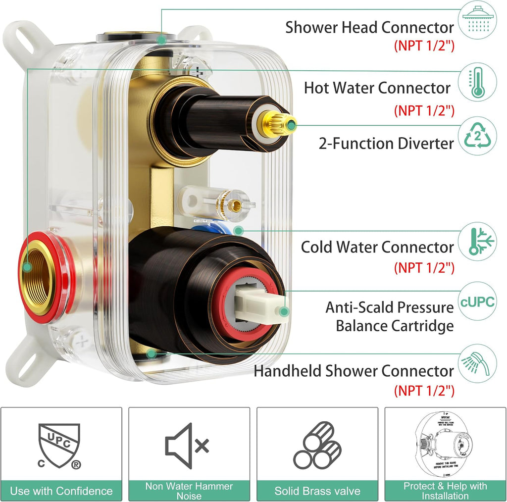 SR SUN RISE Shower Faucet - 12 Inch Multifunctional High Pressure Shower Head System with Handheld Shower Head Fixtures - Valve Included - Oil Rubbed Bronze