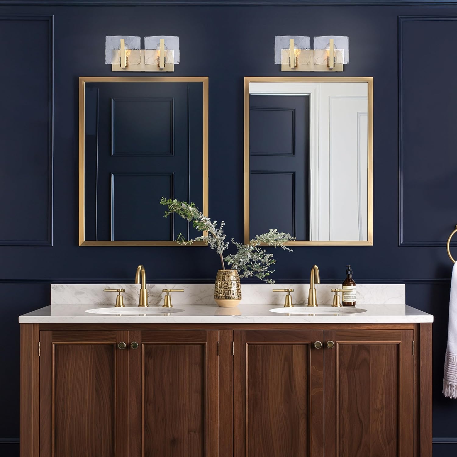 Golden Lighting Aenon BCB 2 Light Bath Vanity in Brushed Champagne Bronze with Hammered Water Glass Shade
