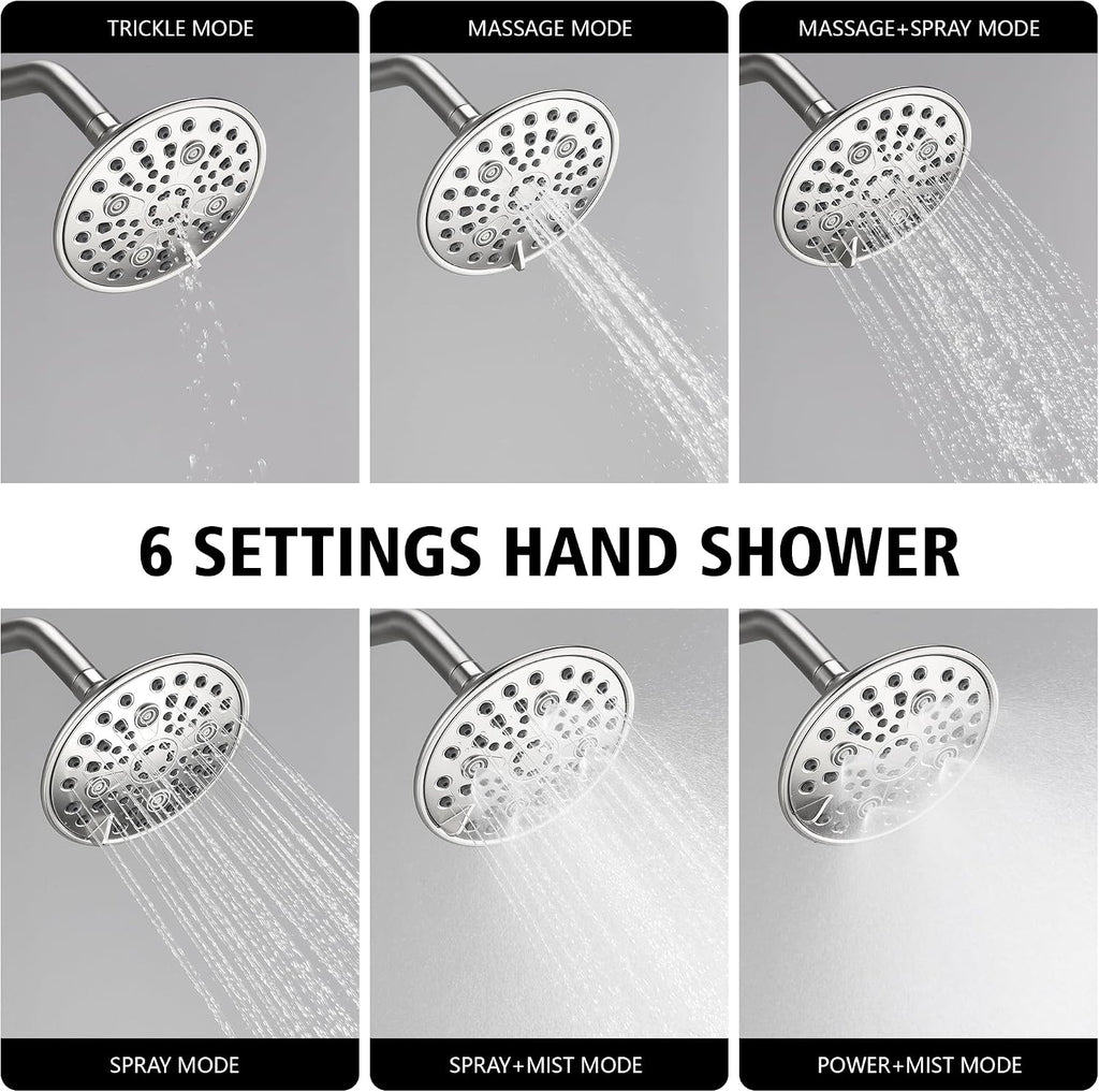 sumerain Brushed Nickel Tub and Shower Faucet Set with Tub Spout, 6-Spray Shower Head, Shower Valve Included