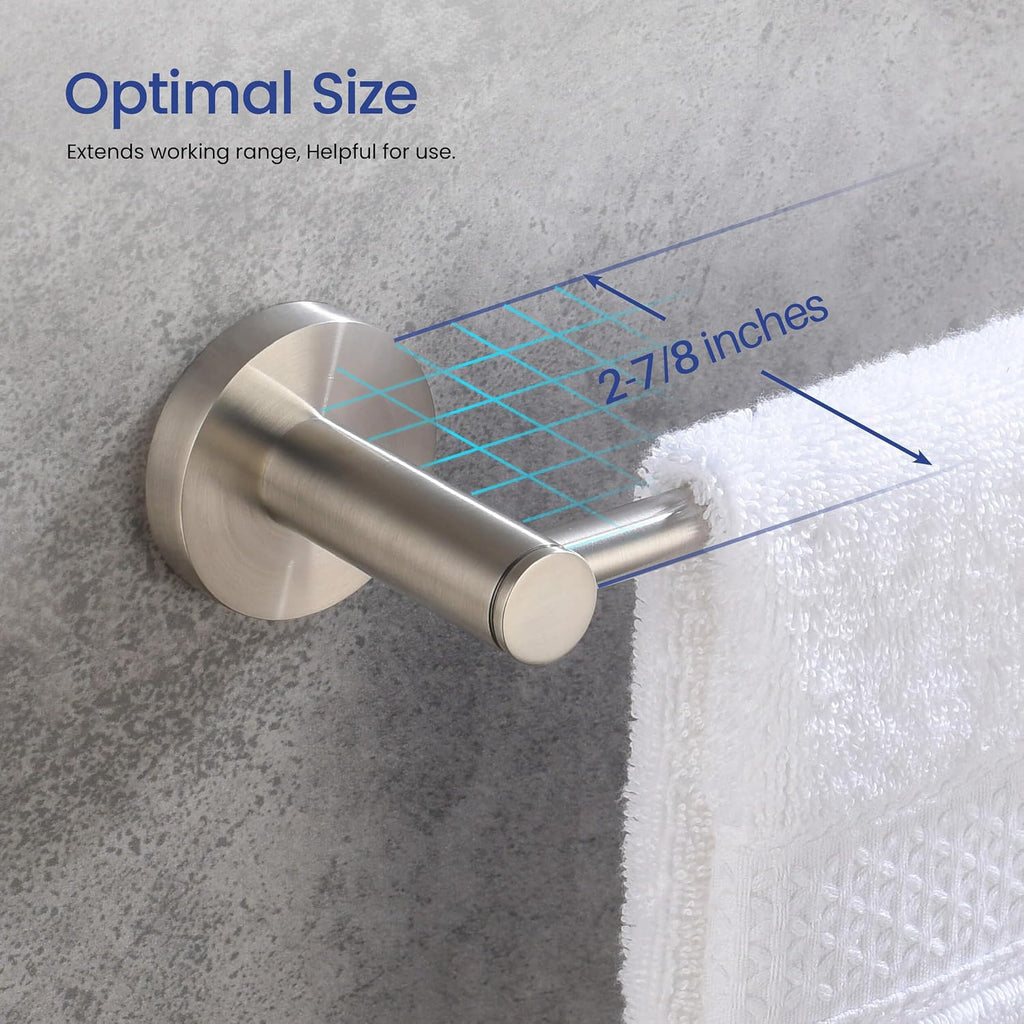 KIBI 5-Piece Bathroom Hardware Set – Wall Mounted Circular Bathroom Accessories Kit with 24 Inch Towel Bar, 10 Inch Towel Ring, Toilet Paper Holder & 2 Robe Hooks – Brushed Nickel
