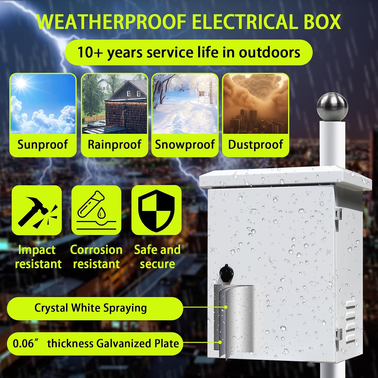 Metal Outdoor Enclosure with Rain Hood Electrical Box Weatherproof WiFi/Network Enclosure Breaker Box with Fan-Vent Design Cable Project Cabinet with Mounting Track Hole in Back 16X20X10