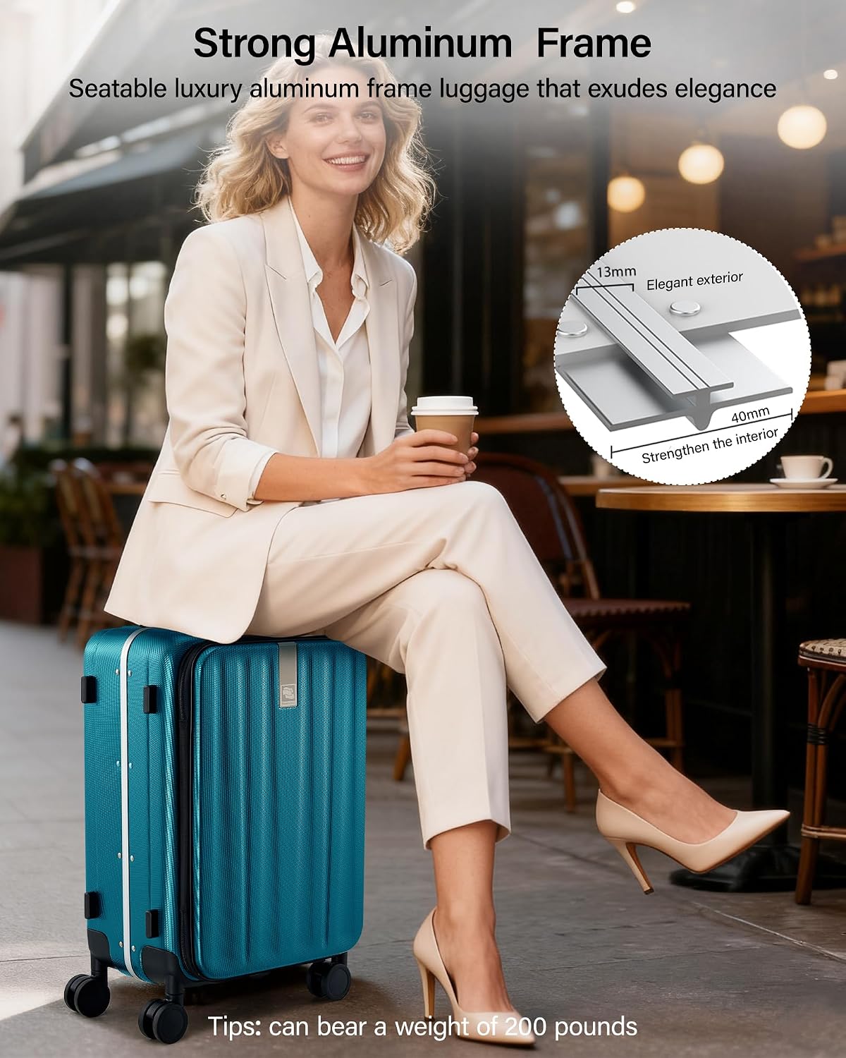 Hanke 20 Inch Carry On Luggage Hard Shell Top Opening Aluminum Frame Hardside Suitcase with Spinner Wheels, Durable Rolling Luggage for Men & Women Travel, Christmas & Birthday Gifts, Caribbean Blue
