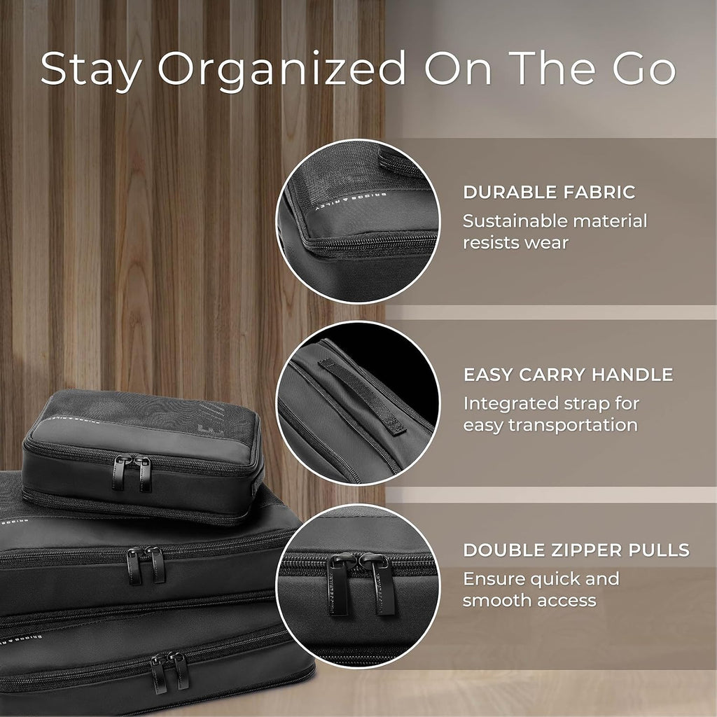 Briggs & Riley Carry On Compression Packing Cube Set - Bag Organizer for Suitcase & Luggage, Travel Essentials for Women & Men, Pack Accessories for Vacation, Maximize Storage Space - 3-Piece, Black