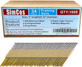 34-30 Degree Framing Nails 304 Stainless Steel D Head 3' Ring Shank Paper Tape Strip Nails 1000 PCS for 30 to 34 Degree Framing Nailer