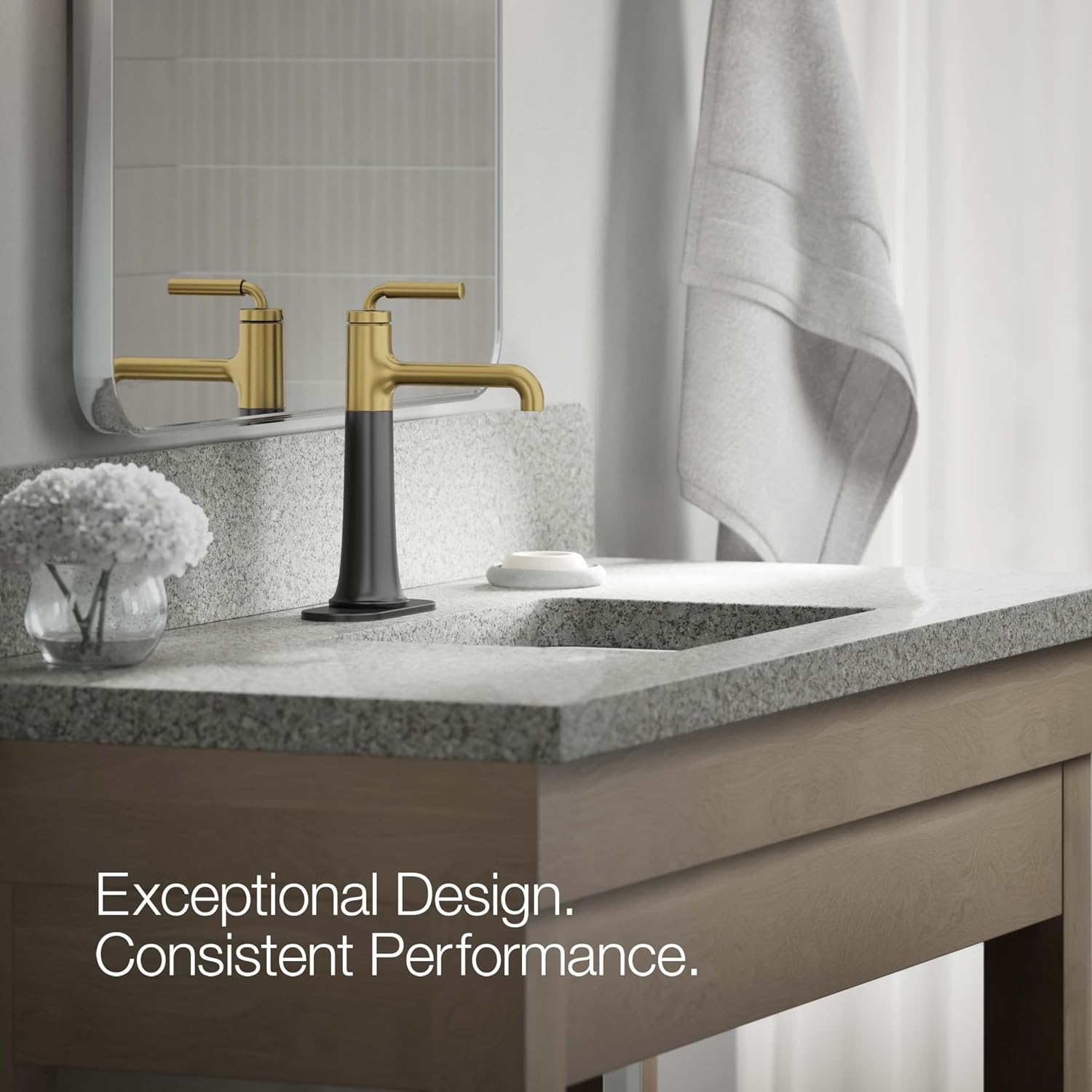 KOHLER 26437-4N-BMB Tone K-26437-4N-BMBTONE Tall Single Control Bathroom FCT, Matte Black with Moderne Brass