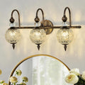 Piepooye Vintage Bathroom Light Fixtures Bronze Vanity Light with Glass Globe LampShade 3 Lights Mid Century G9 Bulb Wall Sconce Indoor Vanity Light Over Mirror for Bedroom Farmhouse Hallway