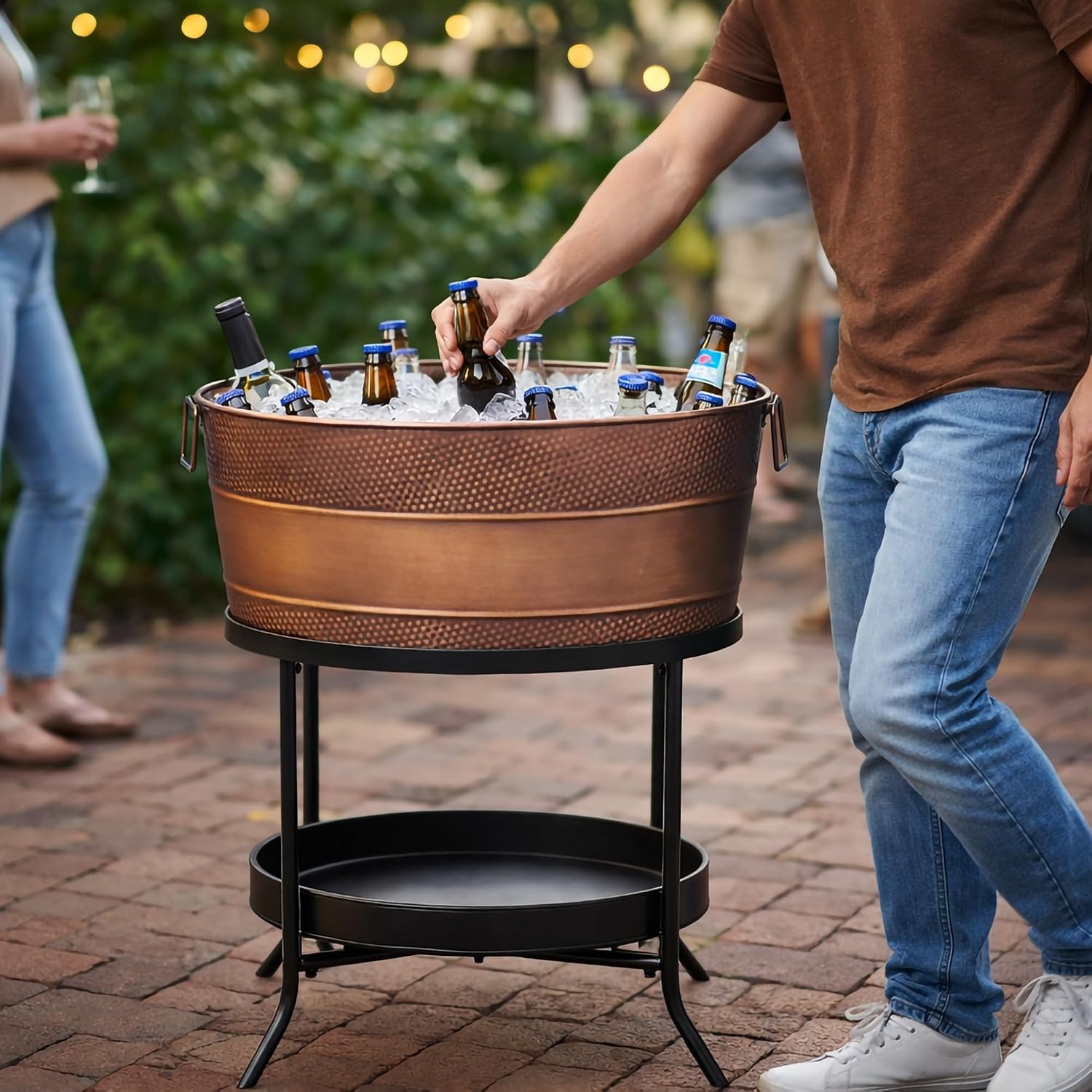 BREKX Aspen Metal Beverage Tub with Stand, 6 Gallon Galvanized Tub with Durable Copper Finish, Ice Tub Cooler Stand, Drink Cooler for Parties - Copper Anniversary