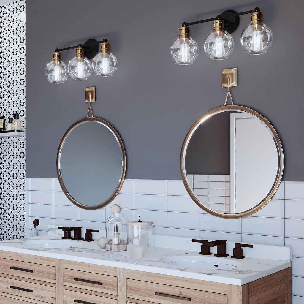 Hansford Collection 3-Light Clear Glass Coastal Bath Vanity Light Antique Bronze