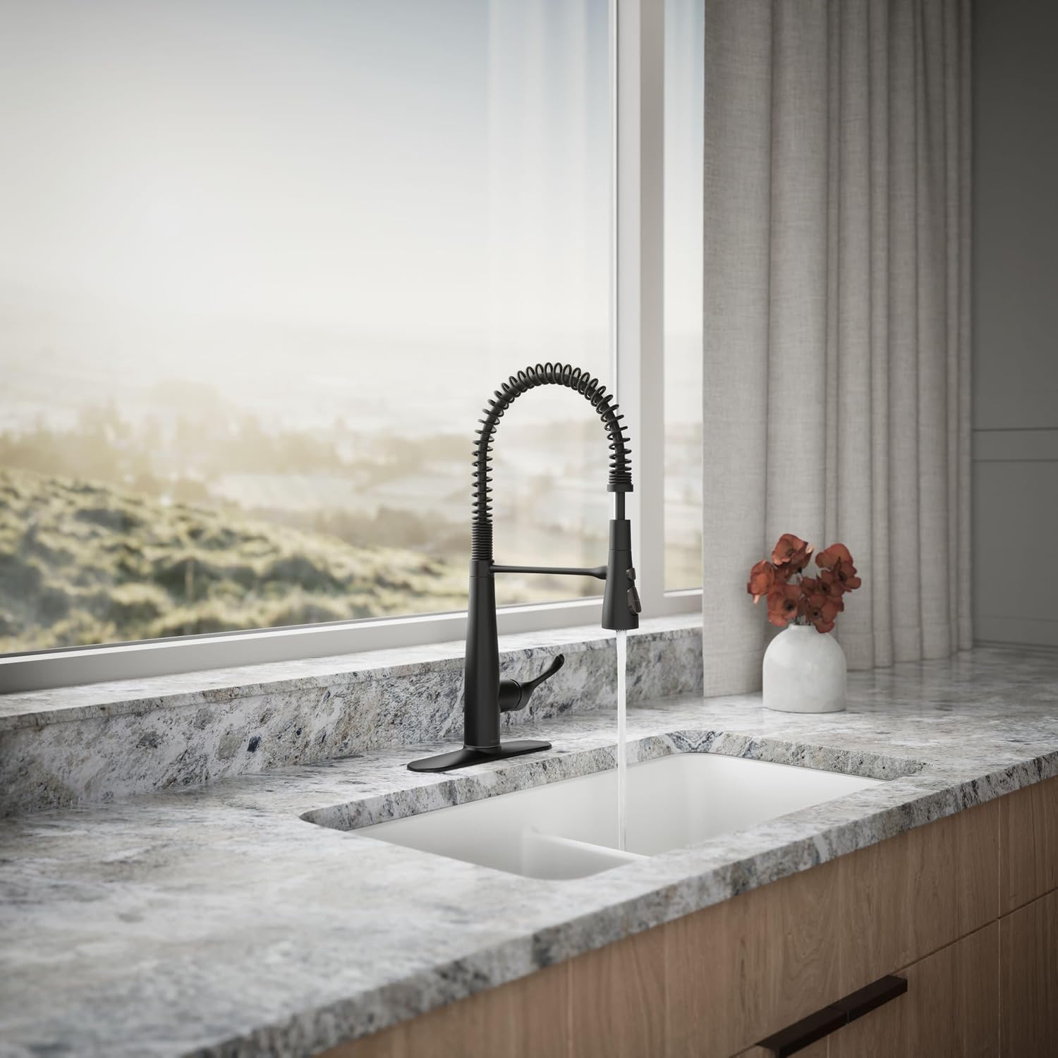 KOHLER 22033-BL Simplice Semi Professional Kitchen Sink Faucet, Three Function Sprayhead, Commercial Faucet, Matte Black