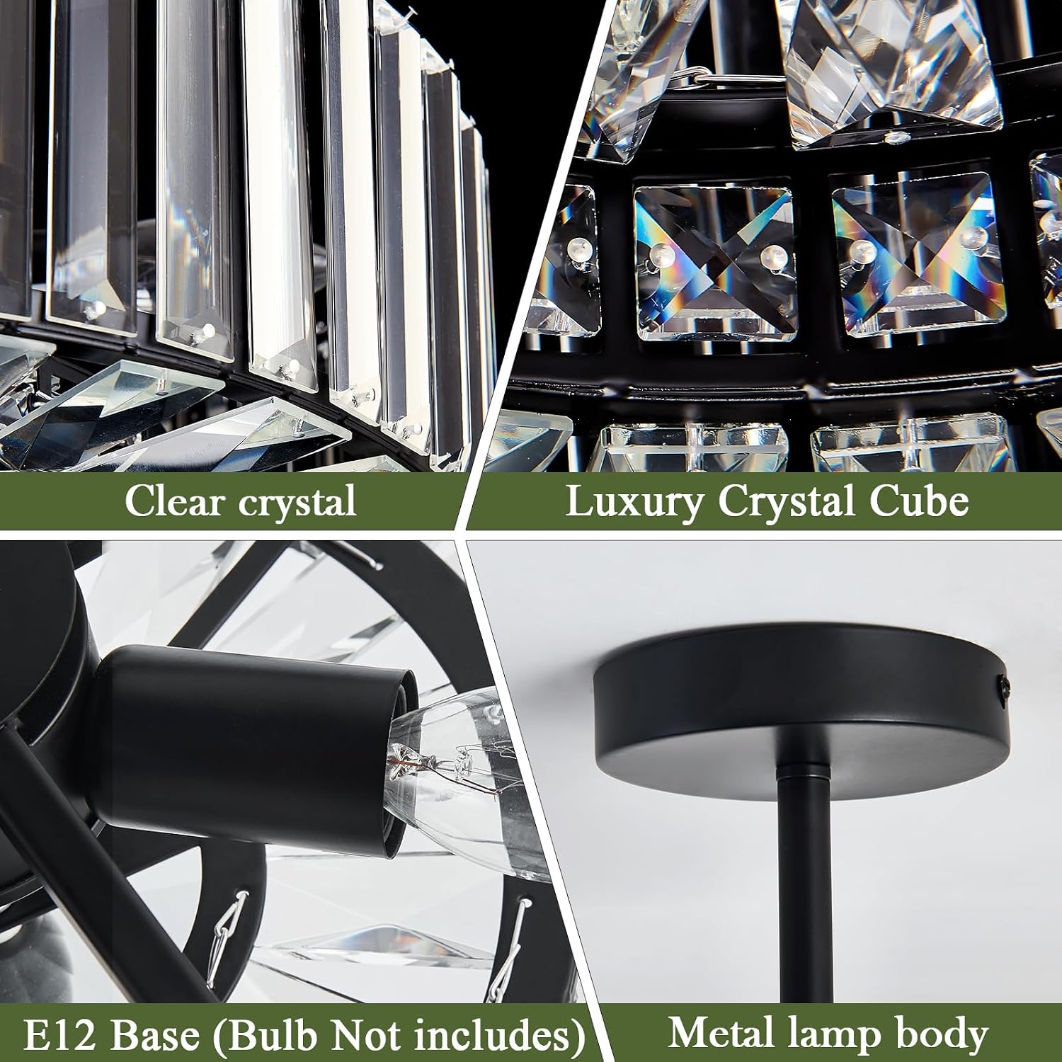Piepooye 8 Lights Modern Large Crystal Chandelier Black Round Semi Flush Mount Ceiling Light Fixture Farmhouse Chandelier for Dinning Room Living Room Bedroom Hallway Entryway Kitchen