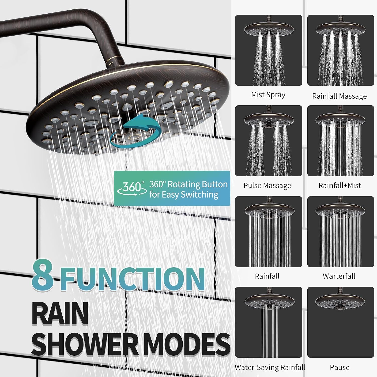 SR SUN RISE Shower Faucet - Multifunctional High Pressure Shower Head System with Handheld Shower Head Fixtures - Valve Included (Oil Rubbed Bronze, 10 inch)