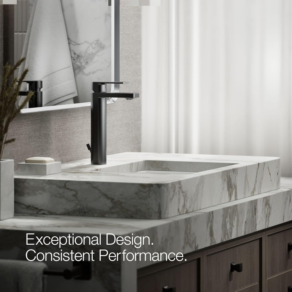 Kohler K-23475-4K-BL Parallel Tall Single Handle Bathroom Sink Faucet, 1.0 GPM, Matte Balck