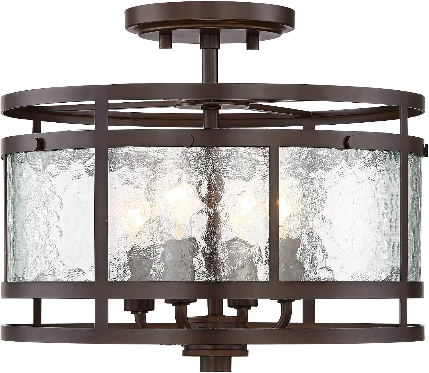 Franklin Iron Works Elwood Finish Rustic Industrial Ceiling Light Semi-Flush Mount Fixture Oil Rubbed Bronze 13 1/4' Wide Water Glass Drum for Cottage Core House Bedroom Hallway Living Room Bathroom