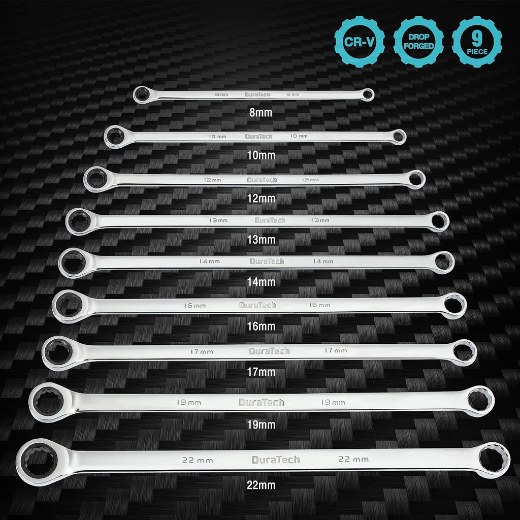 DURATECH 14-Piece Extra Long Ratcheting Wrench Set, SAE&Metric, CR-V Steel, with EVA Foam Tool Organizer