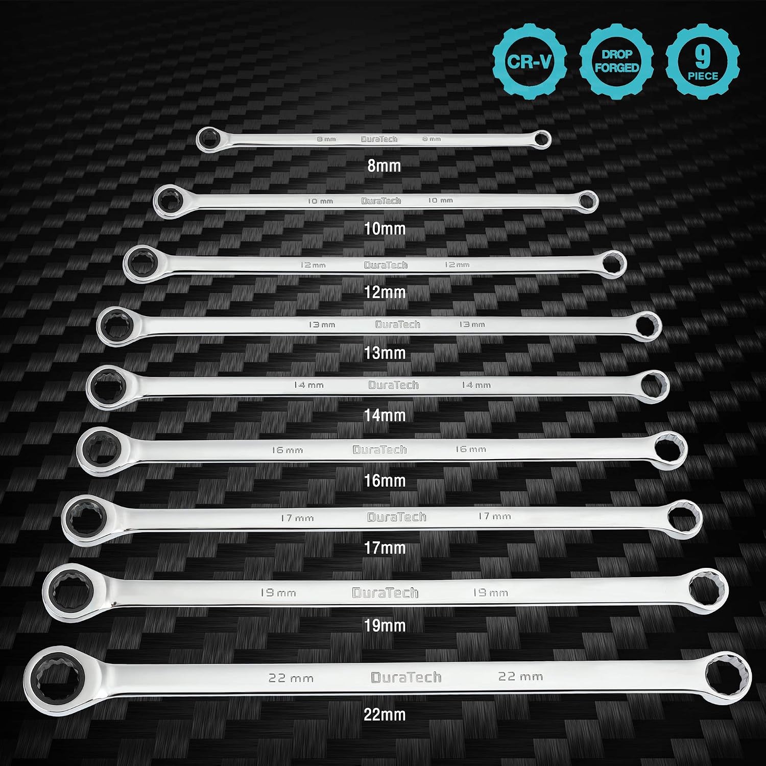 DURATECH 14-Piece Extra Long Ratcheting Wrench Set, SAE&Metric, CR-V Steel, with EVA Foam Tool Organizer
