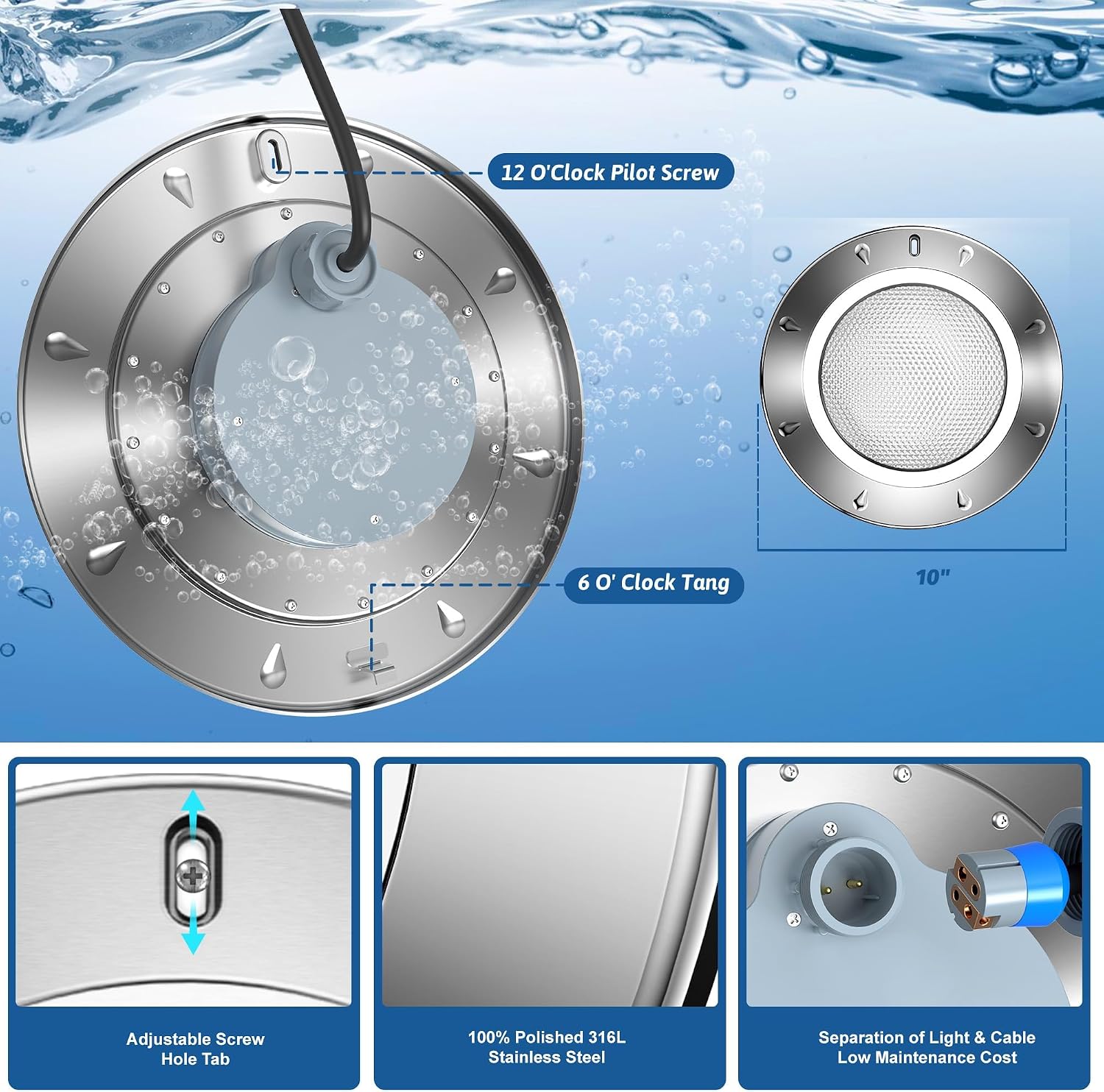 LyLmLe Pool Light for Inground Pools, 65W 12V RGBW LED Multicolor Inground Pool Light with Transformer & Controller, 316 Stainless Steel,14 Color Lights Show Underwater Lights for 10' Niche,100FT Cord