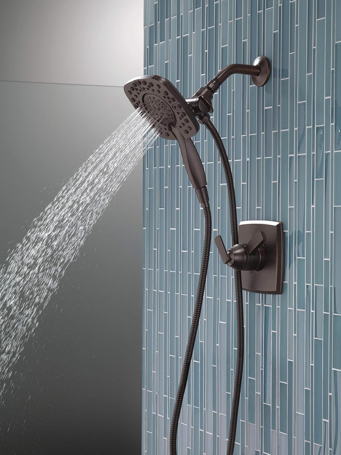 DELTA Ashlyn 17 Series Dual-Function Shower Trim Kit with 2-Spray Touch-Clean In2ition 2-in-1 Hand Held Shower Head with Hose, Venetian Bronze T17264-RB-I (Valve Included)