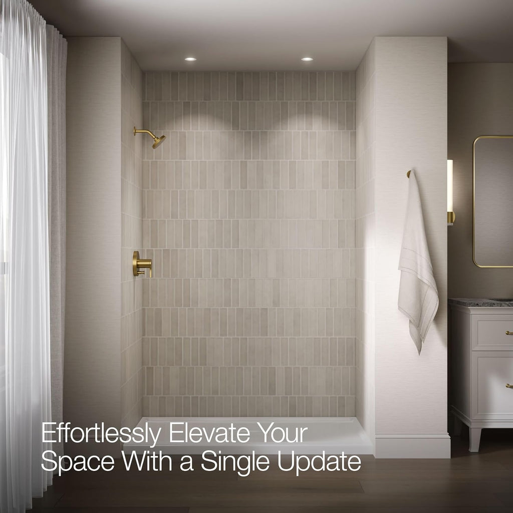 KOHLER T35326-4G-2MB, Elate Rite-Temp Shower Trim Kit with Push-Button Diverter, 1.75 GPM Showerhead, Vibrant Brushed Moderne Brass, Efficient Water Flow, Luxurious Shower Experience