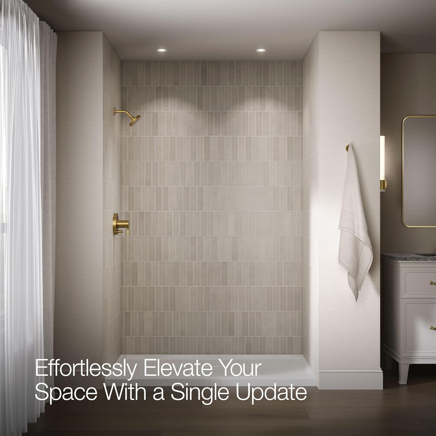 KOHLER T35326-4G-2MB, Elate Rite-Temp Shower Trim Kit with Push-Button Diverter, 1.75 GPM Showerhead, Vibrant Brushed Moderne Brass, Efficient Water Flow, Luxurious Shower Experience