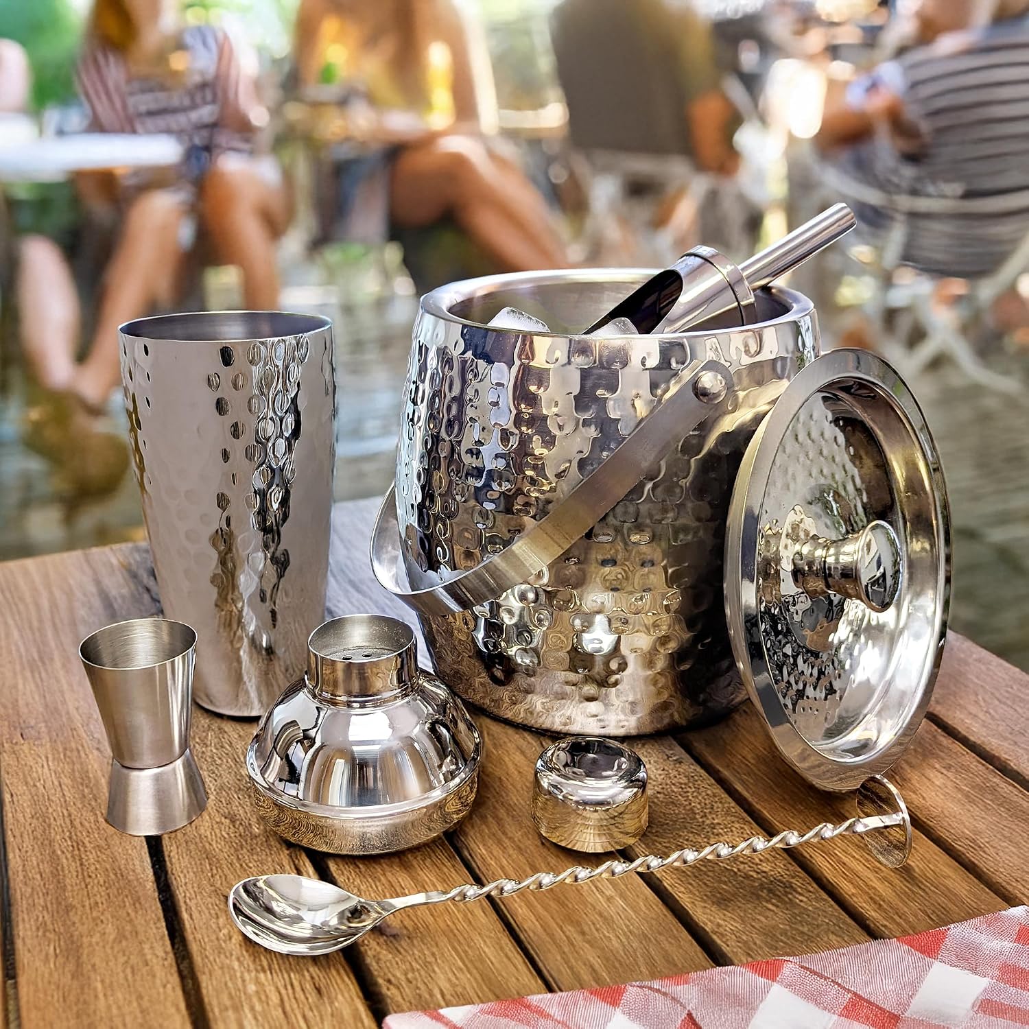 BREKX Stainless Steel Beverage Tub and Ice Bucket with Lid and Scoop Party Combo Set, Silver Double-Walled Insulated Barware Set