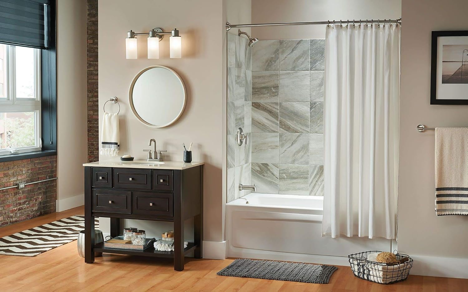 Moen Gibson Brushed Nickel Pressure Balancing Eco-Performance Modern Shower Trim, Featuring Single Function Showerhead, Handle, and Tub Spout (Posi-Temp Valve Required), T2903EPBN
