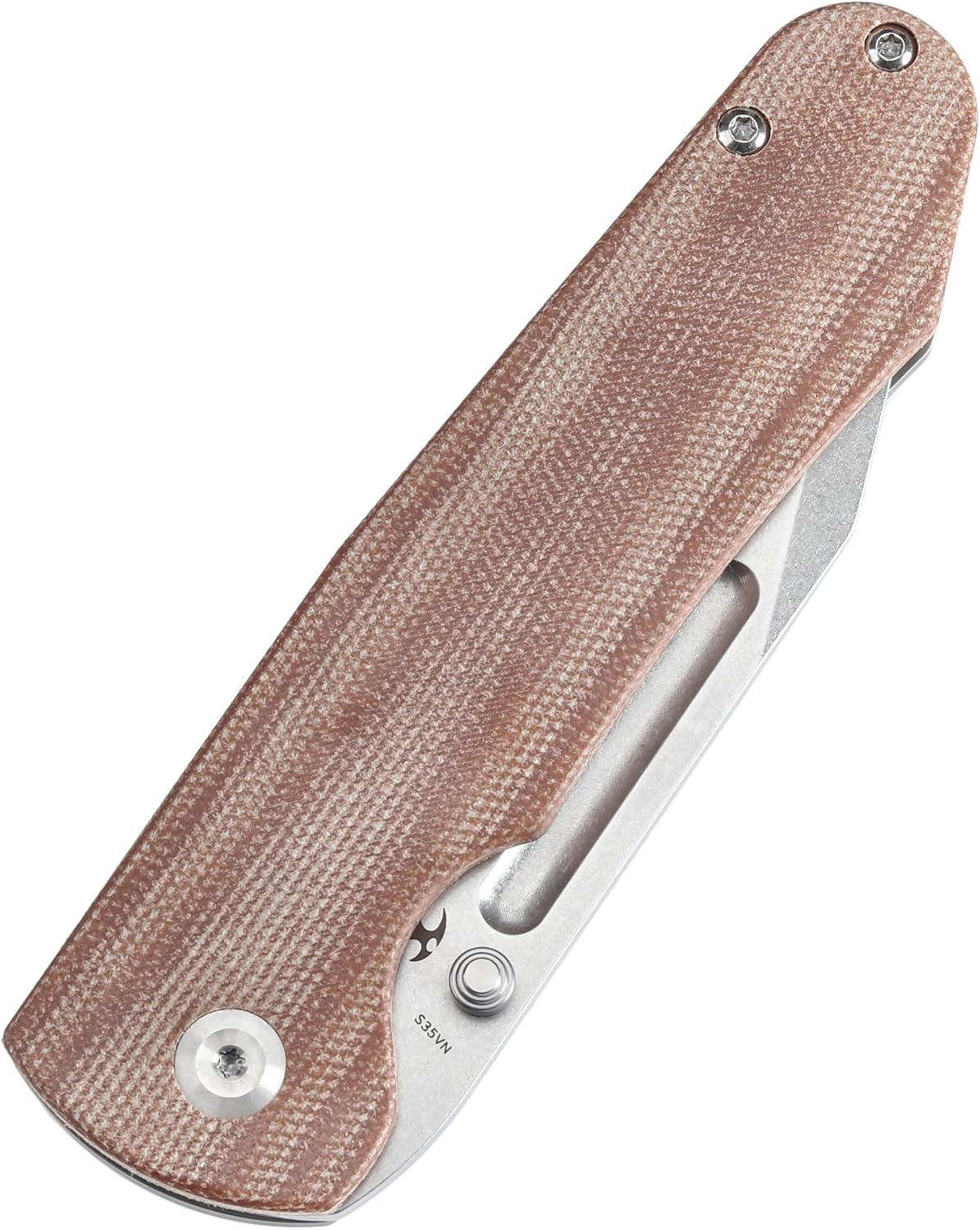KANSEPT Superhawk Pocket Knives, 3.89'' Stonewashed CPM S35VN Steel Sharp Blade, Titanium and Brown Micarta Handle, Thumb Stud for Edc and Outdoor, 9.03'' Camping Folding Hiking Knive K1084B1
