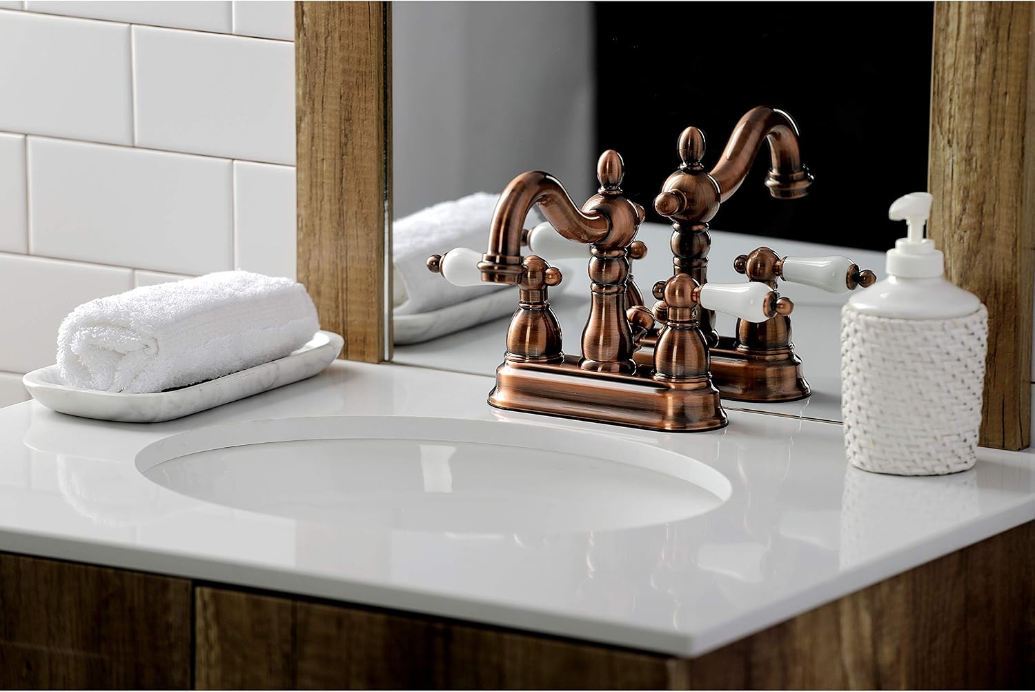 Kingston Brass KB160PLAC Heritage 4 in. Centerset Bathroom Faucet, Antique Copper
