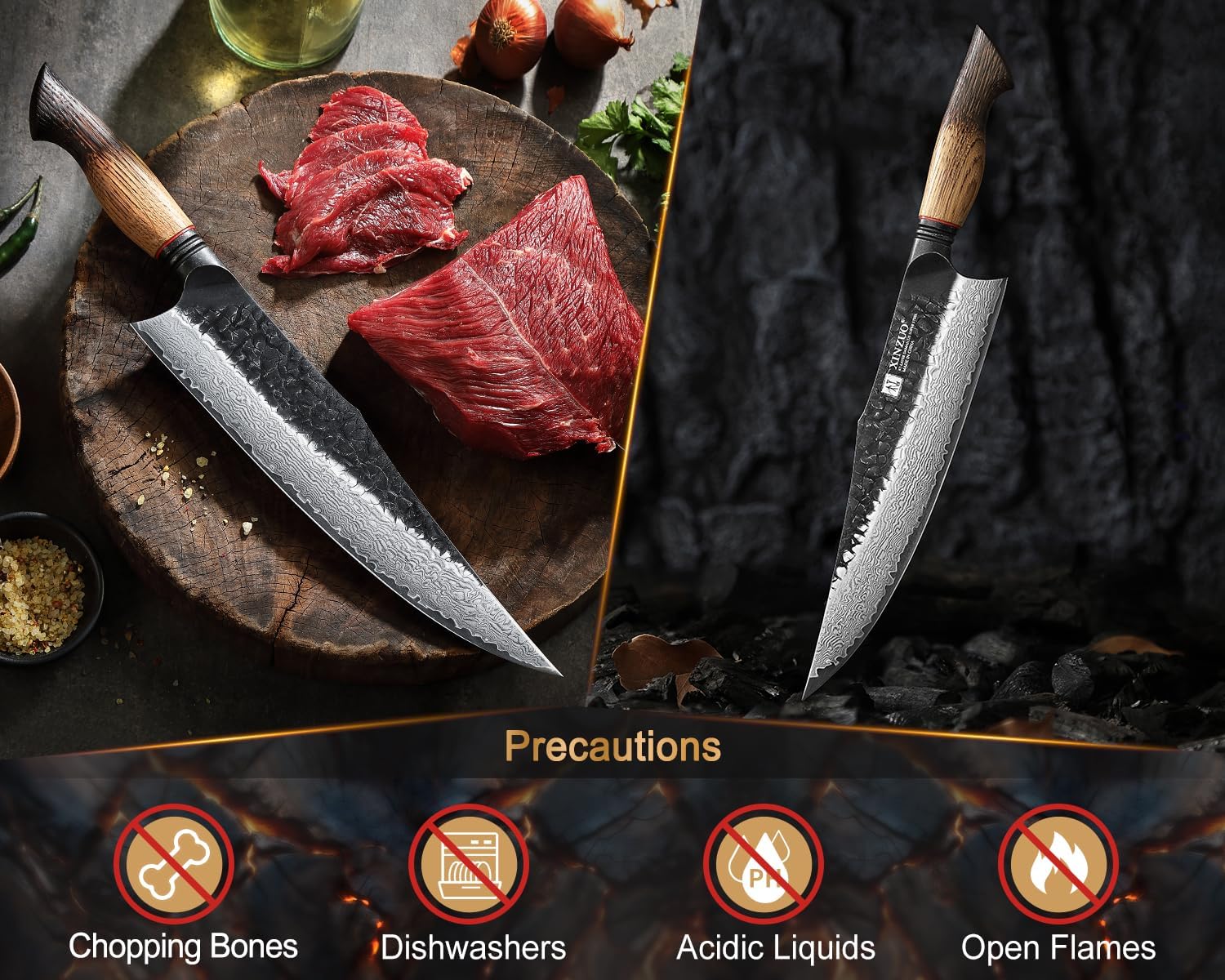 XINZUO 10 inch Professional Chef Knife,67 Layers 10Cr15CoMov High Carbon Damascus Steel Knife For Kitchen,Very Sharp，White Oak + Red G10 Gasket Handle