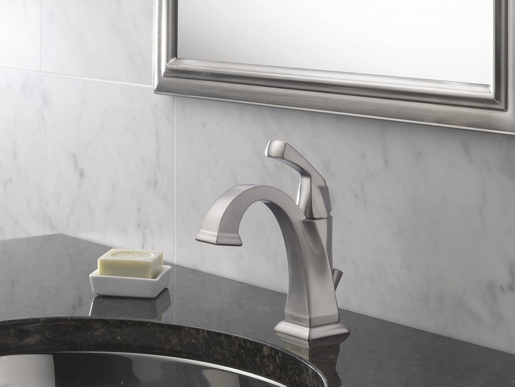 Delta Faucet Dryden Single Hole Bathroom Faucet Brushed Nickel, Single Handle Bathroom Faucet, Diamond Seal Technology, Metal Drain Assembly, Stainless 551-SS-DST