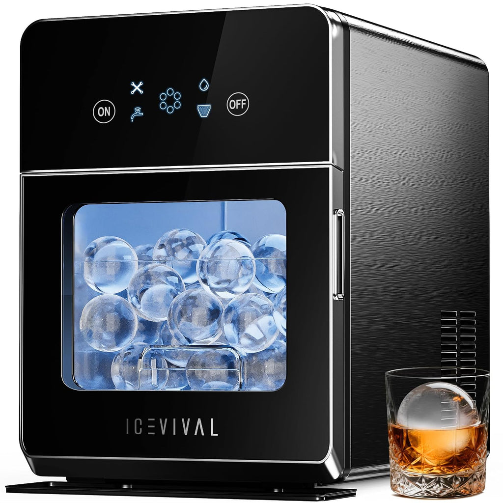 2' Clear Ice Ball Maker with ClearCore Technology, 150 pcs/Day, 4 pcs in 38 Mins, Sphere Ice Maker with Enhanced Insulation, Self-Cleaning, Automatic Water Supply for Whiskey & Bourbon