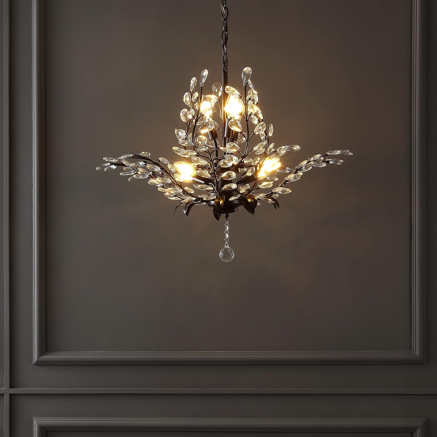 JONATHAN Y 28.5' Oil Rubbed Bronze/Clear 7-Light Bohemian Pendant Light, Vintage LED Branch Ceiling Fixture for Kitchen Island Bedroom Bathroom, Clear Acrylic Crystals (JYL9549A)