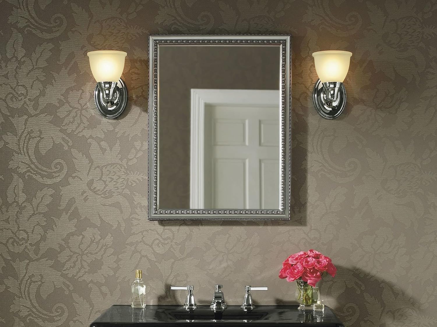 Kohler CB-CLW2026SS Aluminum Bathroom Medicine Cabinet with Mirror, Decorative Silver Framed Mirror Door, Adjustable Shelves, Rectangular Frame, 20 in. W x 26 in. H