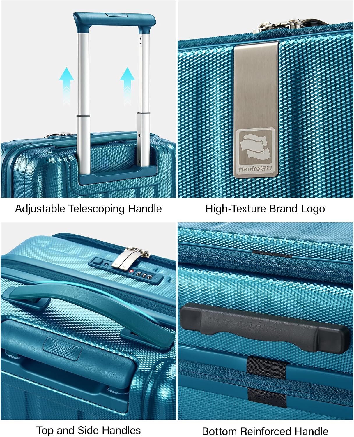 Hanke 24 Inch Expandable Luggage Top Opening Checked Bag Luggage Hard Shell Suitcases with Wheels Lightweight Travel Luggage Medium Suitcase with Lock for Woman Men-Caribbean Blue