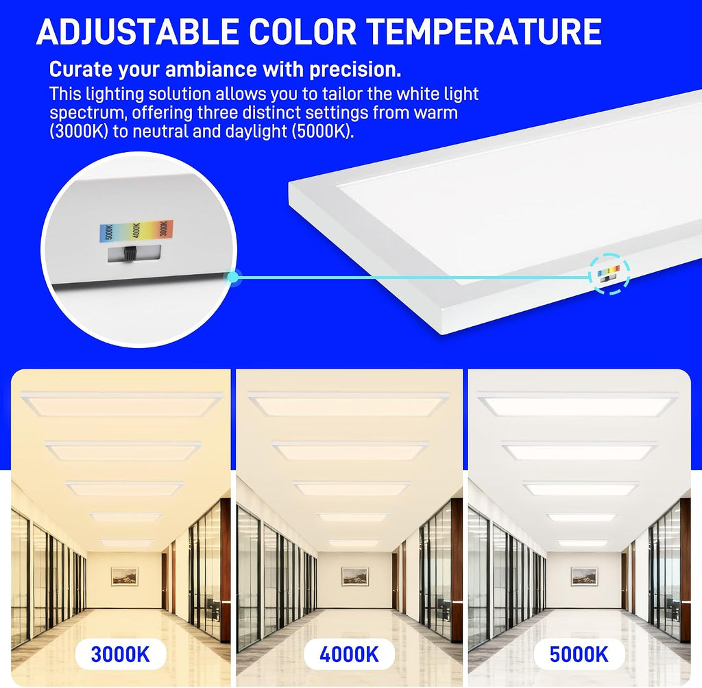 hykolity 1x4 LED Flat Panel Light,4800lm 48W Dimmable Edge-Lit Ceiling Fixture,3CCT 3000K/4000K/5000K,Built-in Driver,Surface Flush Mount Light for Kitchen,Garage,Office,Laundry Room,Workshop,2 Pack