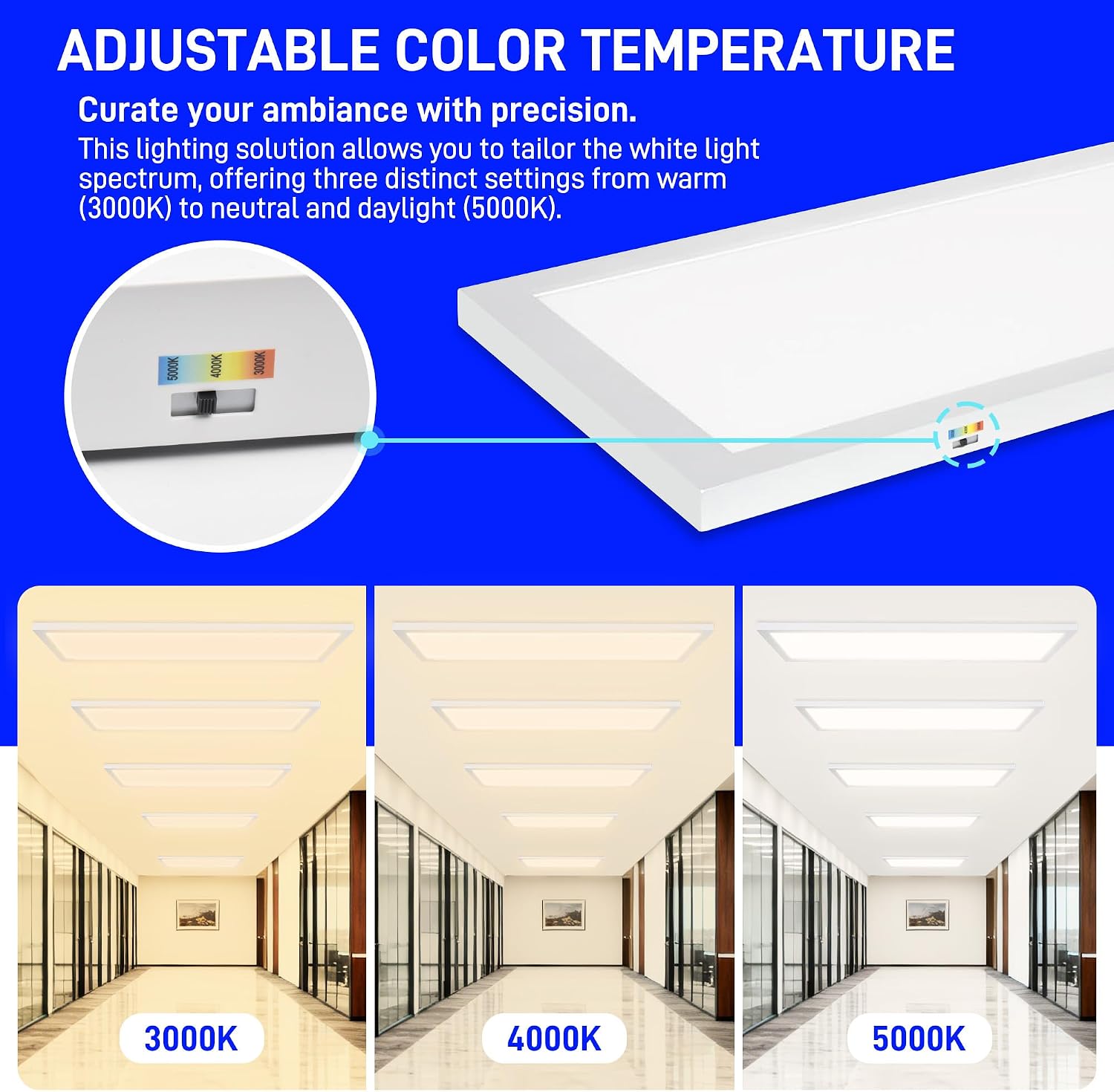 hykolity 1x4 LED Flat Panel Light,4800lm 48W Dimmable Edge-Lit Ceiling Fixture,3CCT 3000K/4000K/5000K,Built-in Driver,Surface Flush Mount Light for Kitchen,Garage,Office,Laundry Room,Workshop,2 Pack