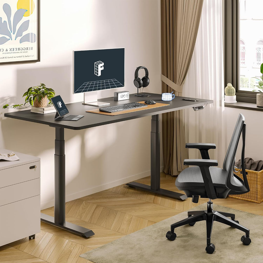FLEXISPOT E6 Pro Large 60' x 24' Dual Motor Electric Standing Desk, Organic Modern Oval Leg Design, 3-Stage Height Adjustable Sit Stand Desk with Heavy Duty 330lbs, Black Desktop, Black Frame
