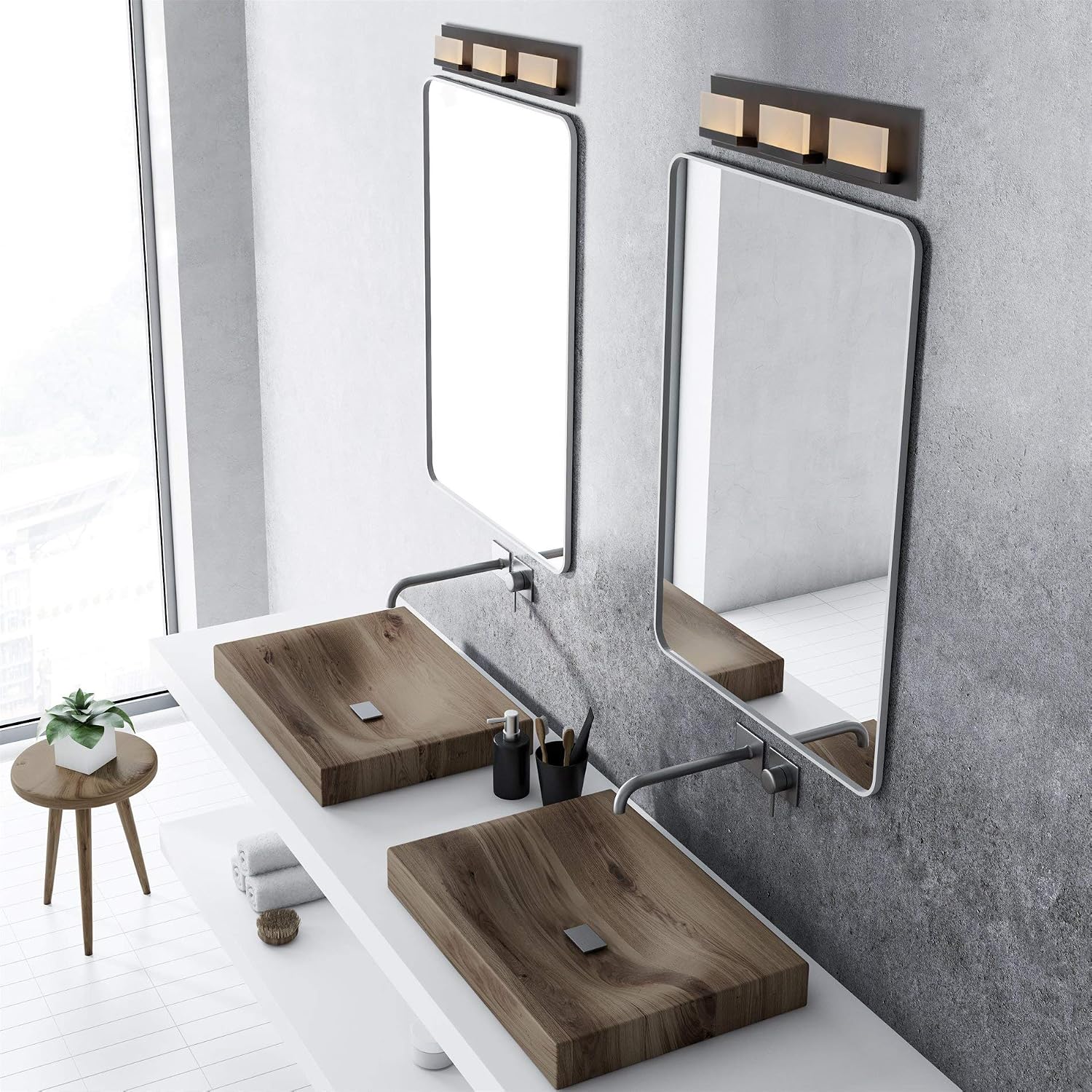 Kira Home Everett 24' Modern 3-Light Integrated LED Vanity Light, 30W 3000K Warm White Light, Minimalist Bathroom Wall Sconce with Frosted Acrylic Blocks, Oil Rubbed Bronze Finish