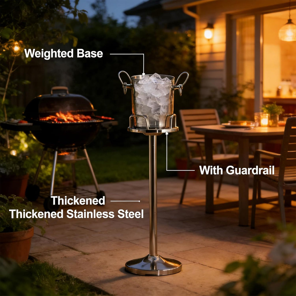 【The Life of The Party】Heavy Duty Stainless Steel Ice Bucket with Stand - 2 Handles, Stable Weighted Base, Easy-Clean, Freestanding Beverage Cooler for Champagne, Wine, BBQ, Bar (A)
