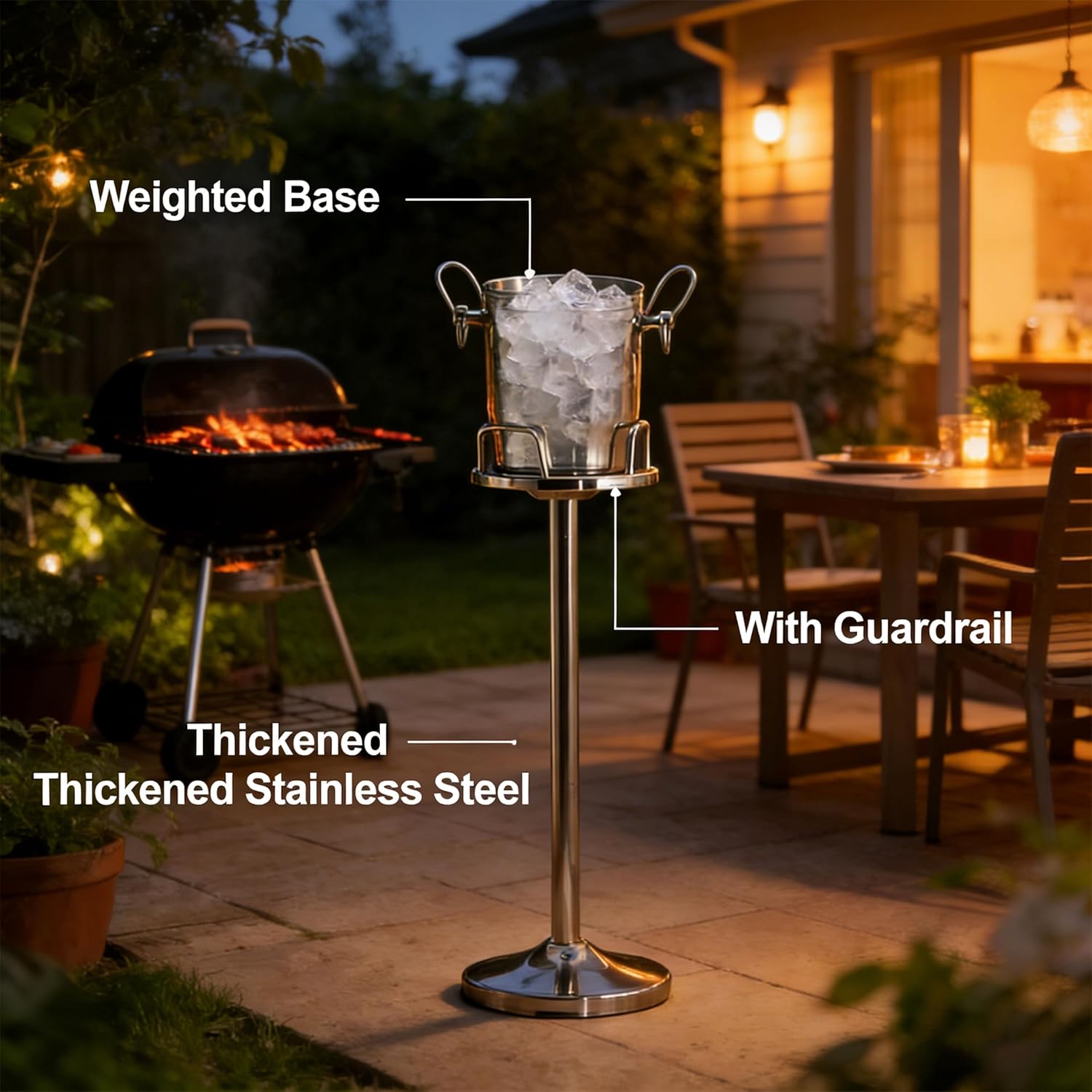 【The Life of The Party】Heavy Duty Stainless Steel Ice Bucket with Stand - 2 Handles, Stable Weighted Base, Easy-Clean, Freestanding Beverage Cooler for Champagne, Wine, BBQ, Bar (A)