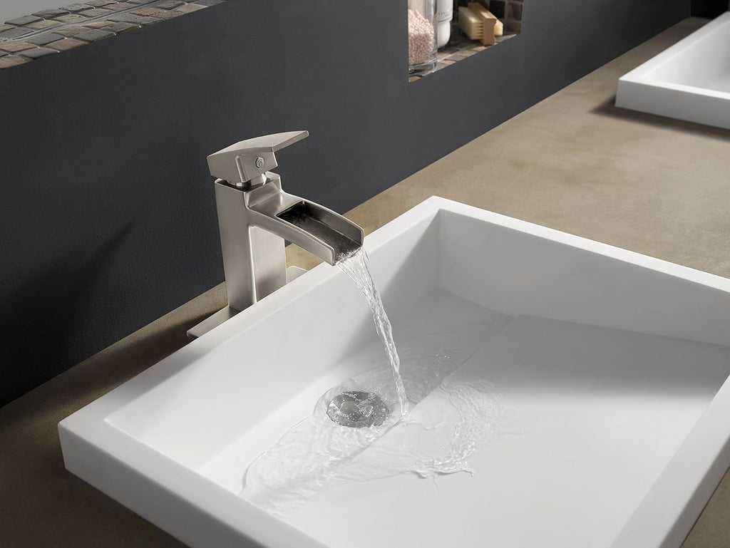 Pfister LG42DF0K Kenzo Single Control Waterfall 4 Inch Centerset Bathroom Faucet in Brushed Nickel, Water-Efficient Model