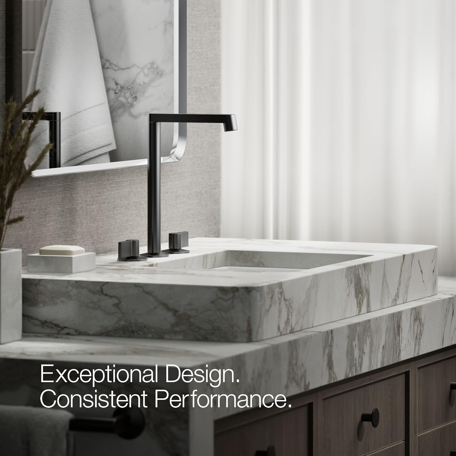 KOHLER K-23887-BL Components® Bathroom Sink Faucet Spout, Row Design, 1.2 GPM, Premium Durable Metal, Corrosion Resistant, Matte Black
