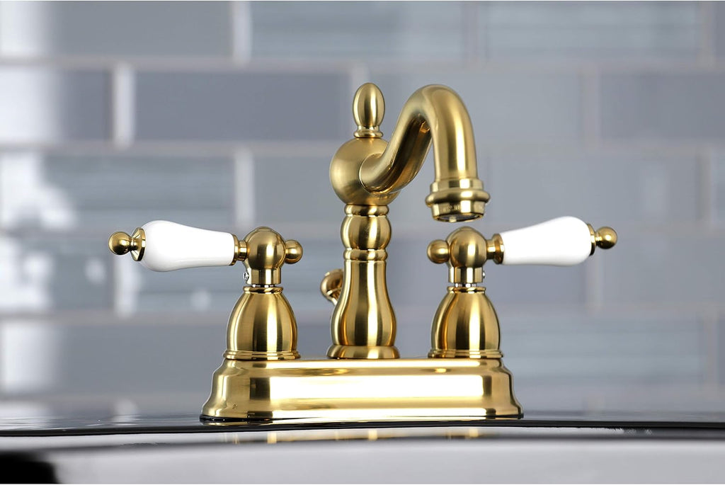 Kingston Brass KB1607PL Heritage 4 in. Centerset Bathroom Faucet, Brushed Brass
