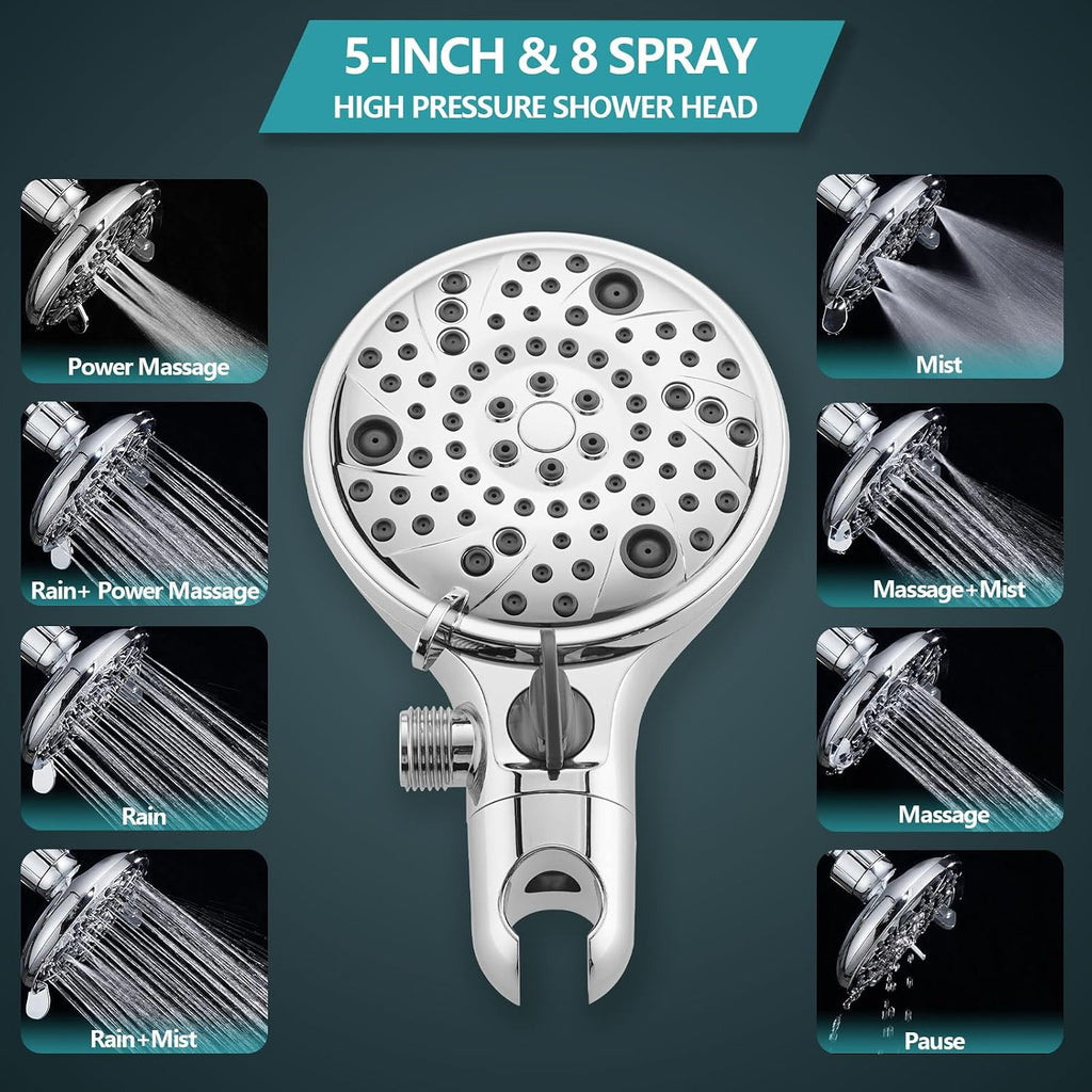 5' Dual Shower Faucet Compatible with 13/14 Series Tub Trim Kit, High Pressure Round Rain Shower Head& Handheld Set Faucet System (Valve& Catridge Not Inclued)