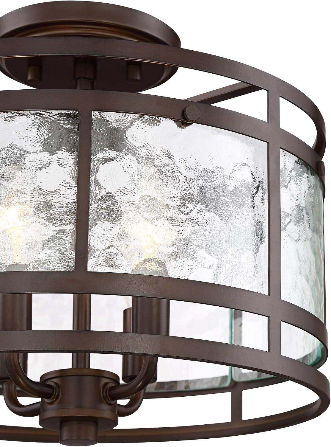 Franklin Iron Works Elwood Finish Rustic Industrial Ceiling Light Semi-Flush Mount Fixture Oil Rubbed Bronze 13 1/4' Wide Water Glass Drum for Cottage Core House Bedroom Hallway Living Room Bathroom